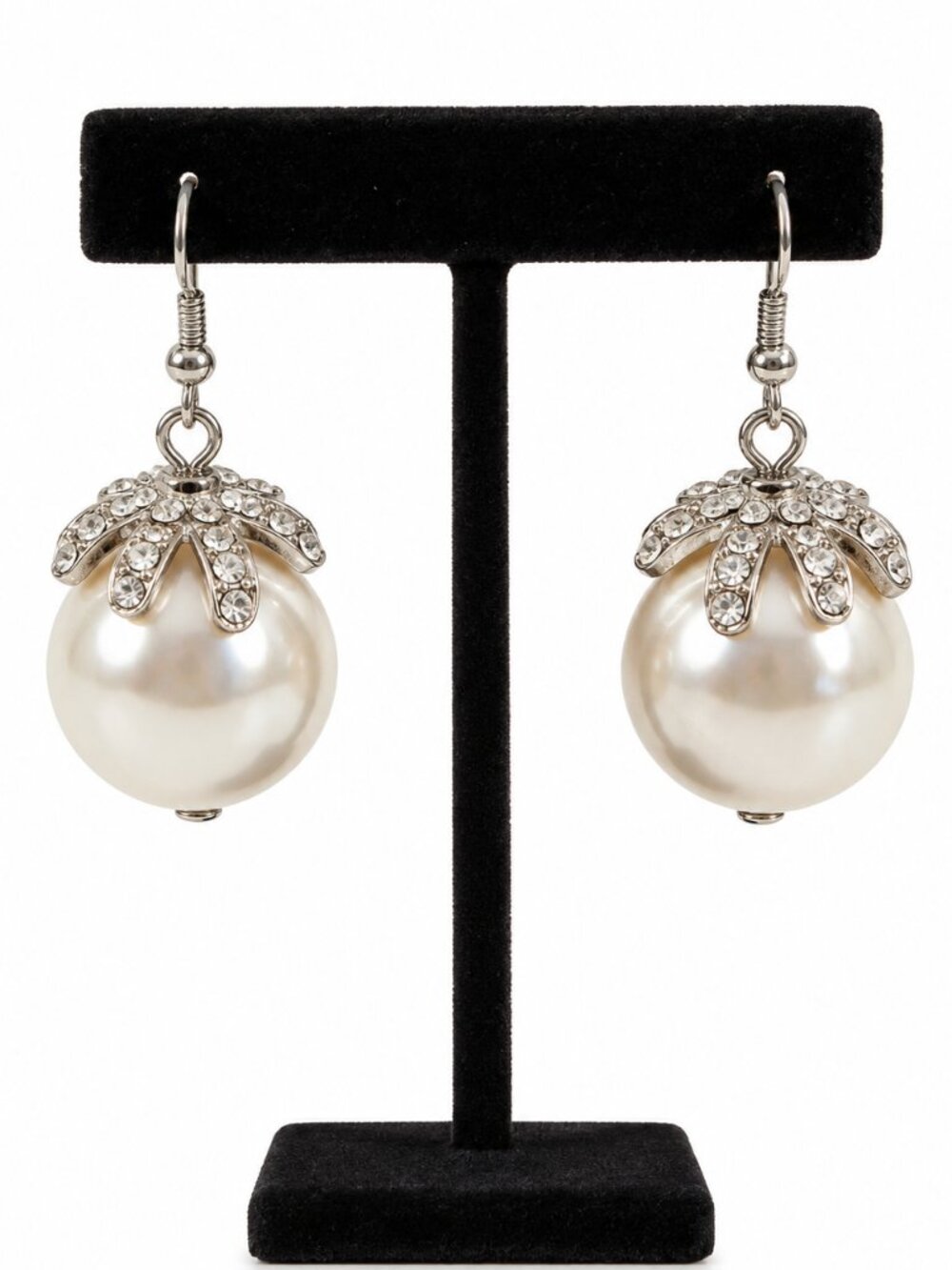 VINTAGE FAUX PEARL and RHINESTONE DANGLE EARRINGS